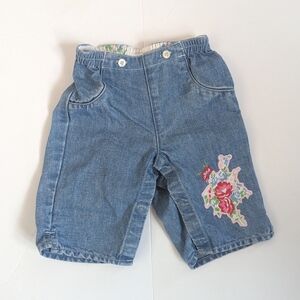 Vtg Y2K Baby Gap Capris Floral Patch Girls 12-18m